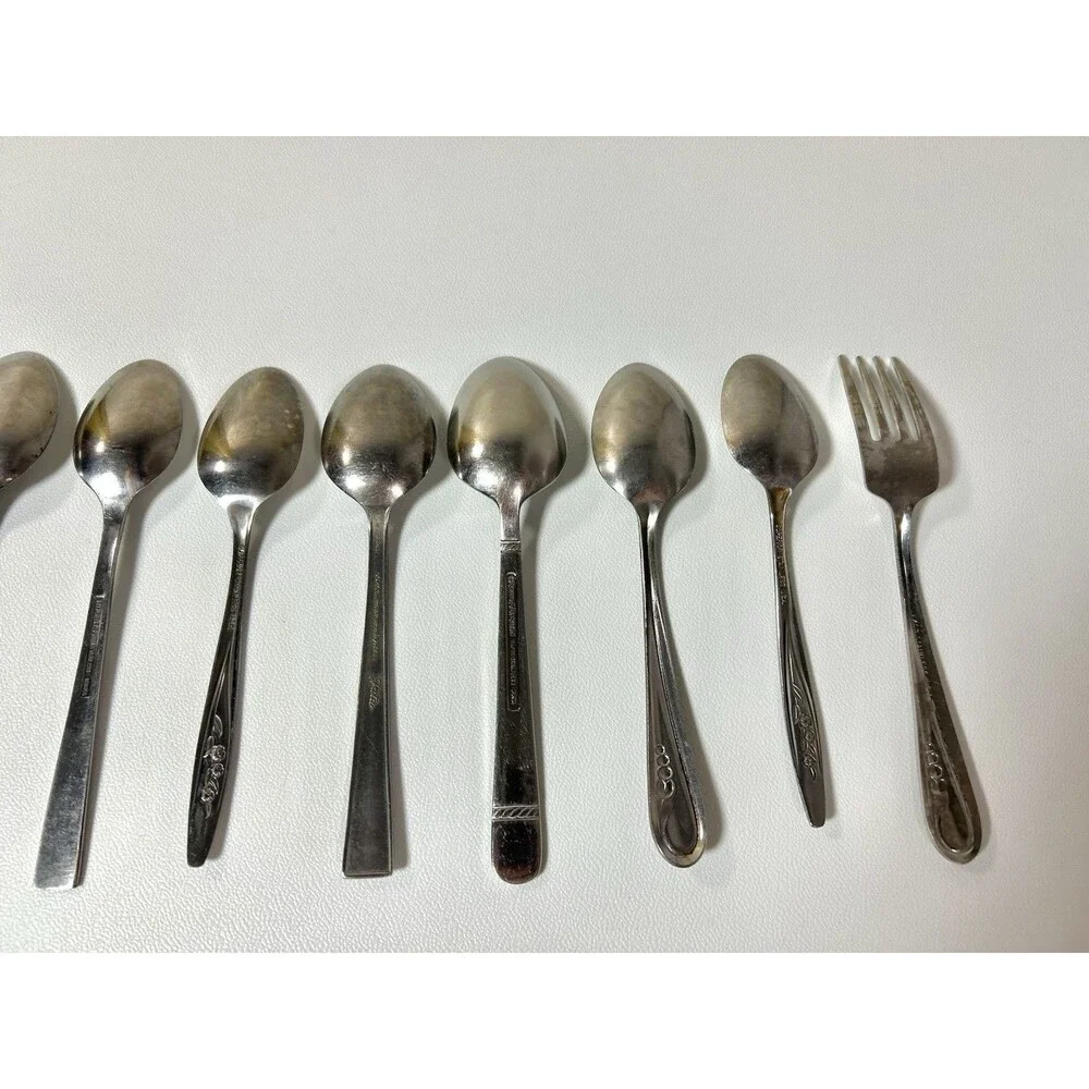 Lot Of 10 pc Mismatched Spoons, Fork Silverware See Pics Gata Superior Stainless